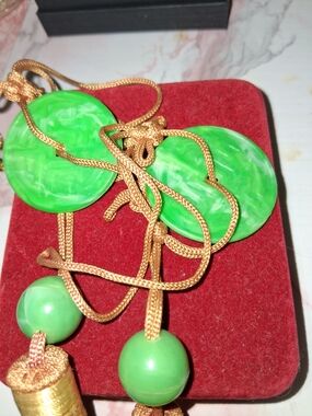 Green Bead & Disk Tassels